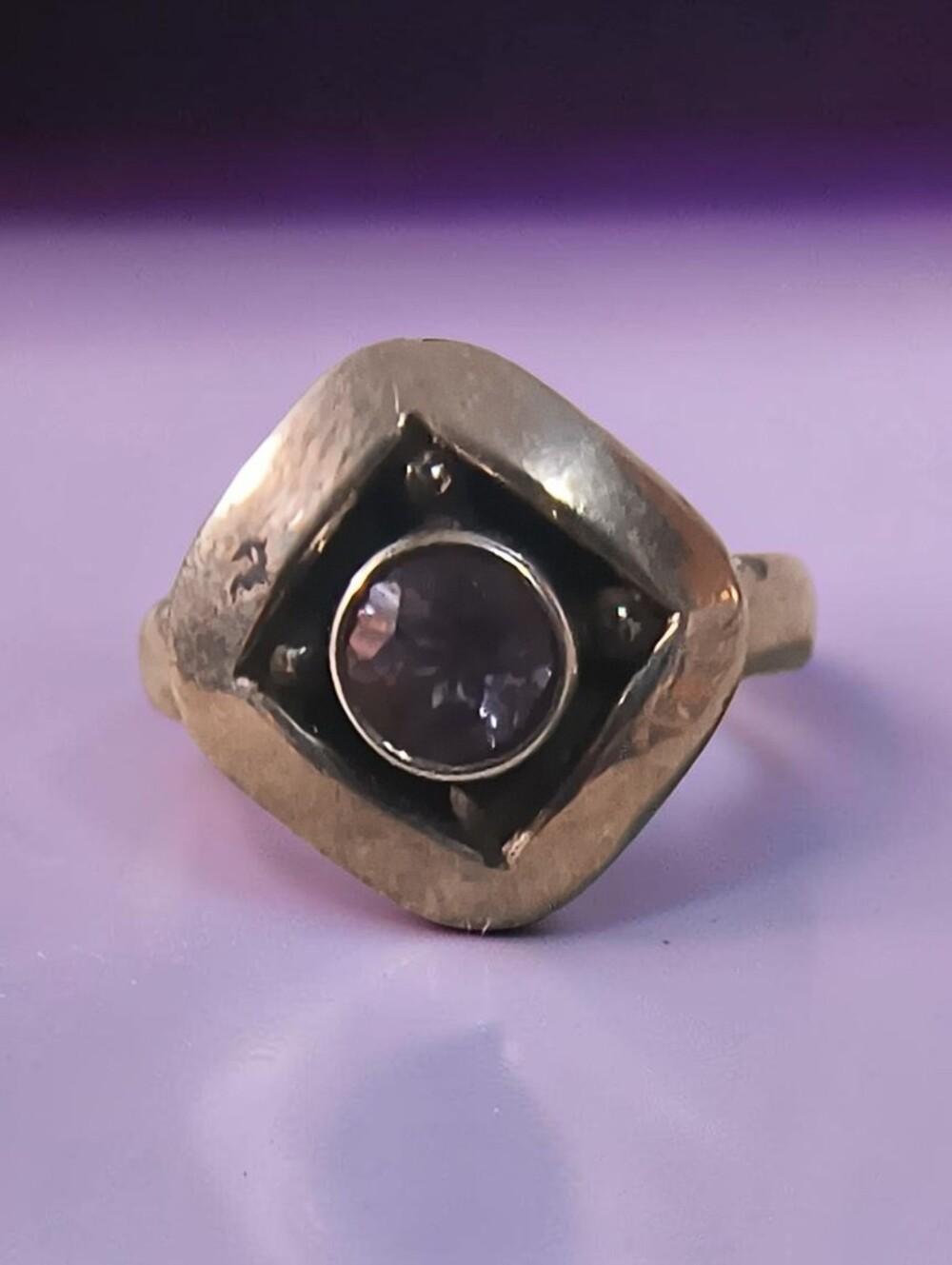 Amethyst And Sterling Silver Geometric Artisan Ring Brand New